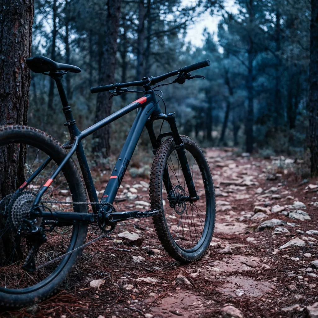MTB hardtail sobre tierra roja del bosque de Sierra Calderona