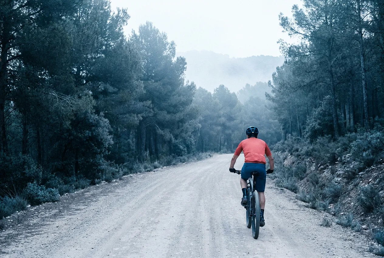 Ciclista MTB en pista forestal de Sierra Calderona